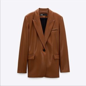Zara Faux leather blazer Brown NWT Medium